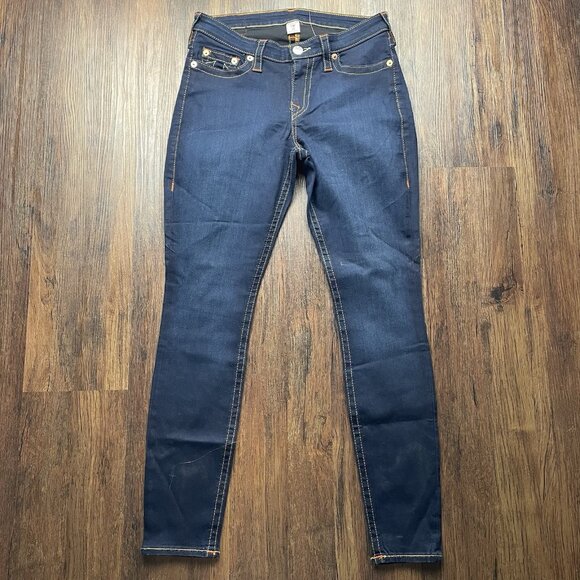 True Religion Women’s Skinny Low Rise Orange Stitch Stretch Jeans 31 - Picture 1 of 11